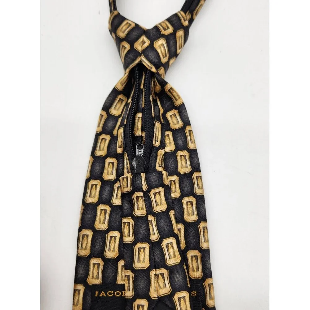 Jacob Roberts Nordstrom Zipper Tie Pre-Tied Necktie Adjustable‎ Geometric EUC